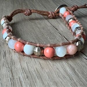 Chan Luu Beaded Leather Wrap Bracelet Pink Boho Artisan Jewelry Designer Women